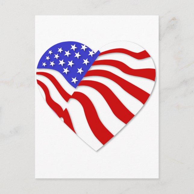 Cartão Postal De Festividades American Flag Heart America Namorados Popular (Frente)