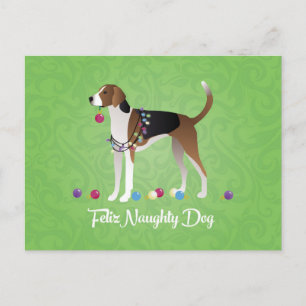 Cartão Postal De Festividades American Foxhound Feliz Naughty Dog Christmas