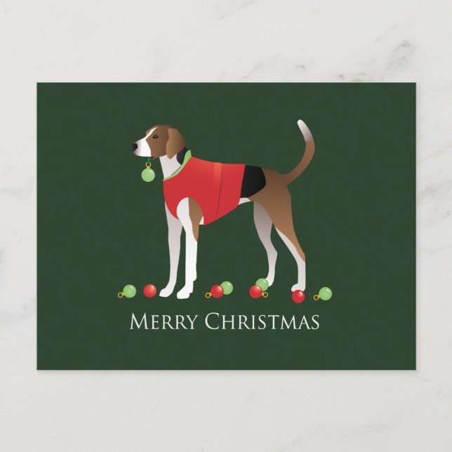 Cartão Postal De Festividades American Foxhound Natal (Frente)