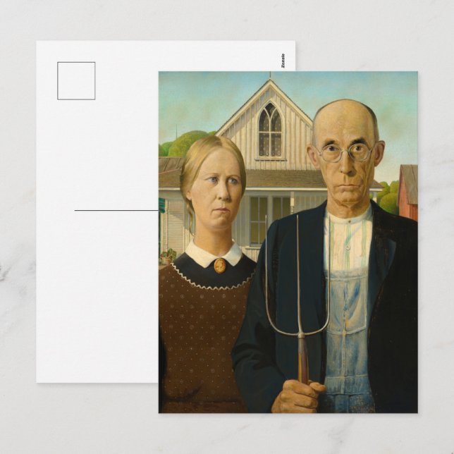 Cartão Postal De Festividades American Gothic por Grant Wood (Frente/Verso)