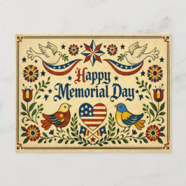 Cartão Postal De Festividades Americana Folk Art Memorial Day 