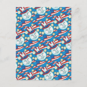 CARTÃO POSTAL DE FESTIVIDADES AMERICANA PATRIÓTICO DE ARTE FOLK NA LUA