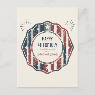 Cartão Postal De Festividades Americana Vintage Emblema Patriótico 4 de Julho