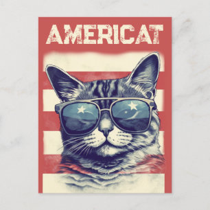 Cartão Postal De Festividades Americat, Gato Americano Patriótico