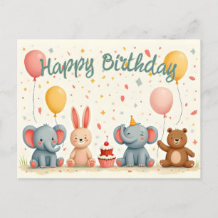 Cartão Postal De Festividades Amigos Animais na Magia da Festa