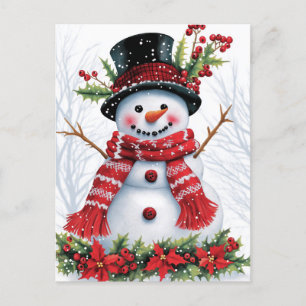 Cartão Postal De Festividades Amigos da Woodland de inverno   Festivo Snowman