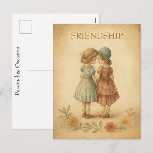 Cartão Postal De Festividades Amizade Vintage Arte Floral Atemporal Lembrando