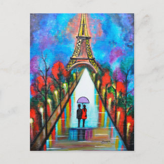Cartão Postal De Festividades Amor com namorados romântico em Paris