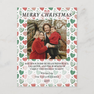 Cartão Postal De Festividades Amor de Corações Vermelhos e Verdes Natal Família