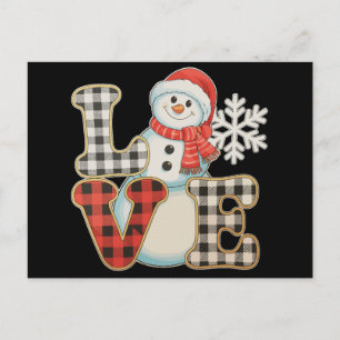 Cartão Postal De Festividades Amor de Natal Boneco de Neve Bonito Xadrez de Búfa