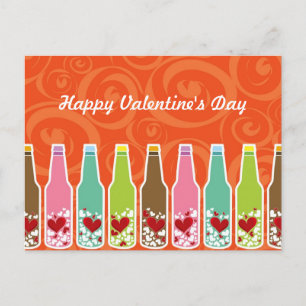 Cartão Postal De Festividades Amor e Corações em Garrafas Dias de os namorados