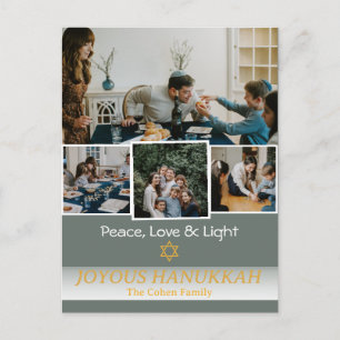 Cartão Postal De Festividades Amor e Luz   Colagem de fotos da família de Hanukk