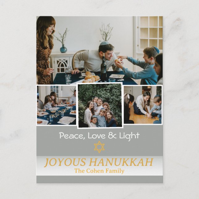 Cartão Postal De Festividades Amor e Luz | Foto da família Hanukkah Collage (Frente)