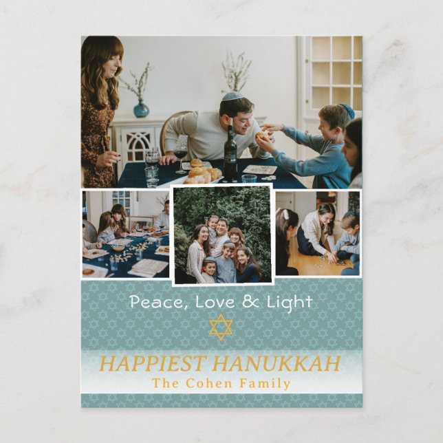 Cartão Postal De Festividades Amor e Luz | Foto da família Hanukkah Collage (Frente)