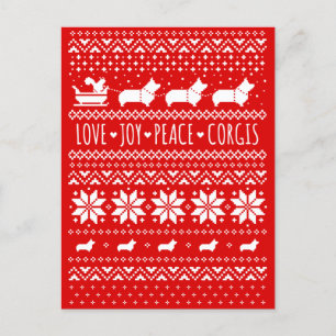 Cartão Postal De Festividades Amor Joy Peace Corgis Festivo Natal