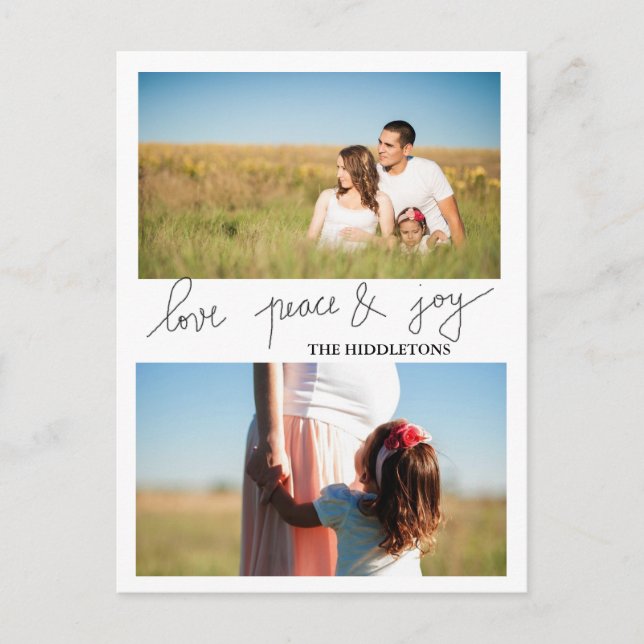 Cartão Postal De Festividades Amor Moderno Paz E Alegria Férias Duas Fotos (Frente)