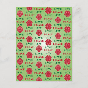 Cartão Postal De Festividades Amor Moderno Verde e Vermelho, Paz, Alegria citaçã