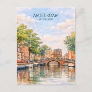 Cartão Postal De Festividades Amsterdã Holanda Canal Cidade Colorida   Viagem