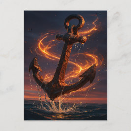 Cartão Postal De Festividades Âncora Rústica Flamejante – Arte Náutica Fantástic
