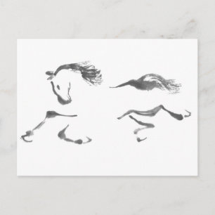 Cartão Postal De Festividades Andarilho cósmico, ano de Sumi-e do cavalo