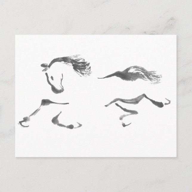 Cartão Postal De Festividades Andarilho cósmico, ano de Sumi-e do cavalo (Frente)