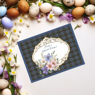 Cartão Postal De Festividades Anderson Antiga Páscoa escocesa de Tartan Floral