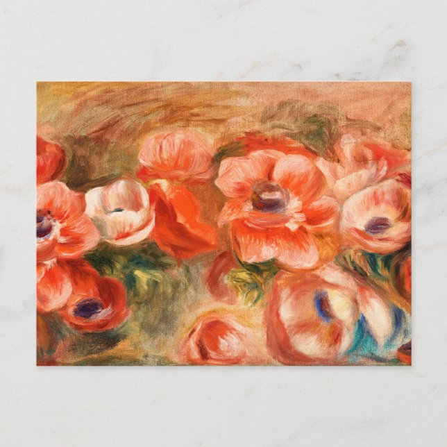 Cartão Postal De Festividades Anêmonas por pintura impressionista de Renoir (Frente)