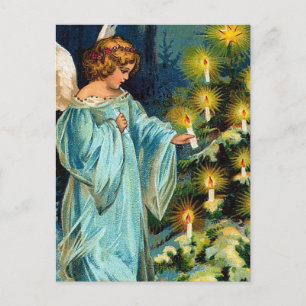 Cartão Postal De Festividades "Angel and Christmas Tree" Vintage