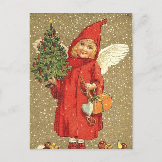 Cartão Postal De Festividades Angel Cherub Árvore de Natal (Frente)
