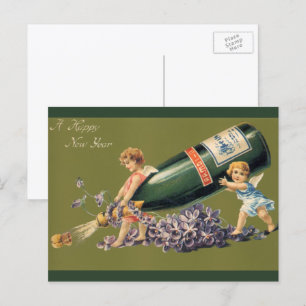 Cartão Postal De Festividades Ângulos de safra com champanhe; Um Feliz ano novo