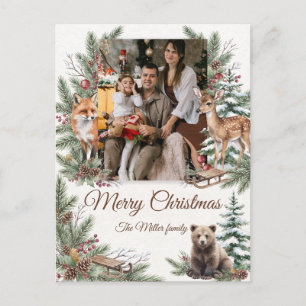 Cartão Postal De Festividades Animais da Floresta em Aquarela Foto Personalizada