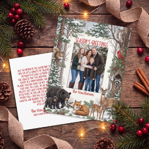 Cartão Postal De Festividades Animais da Floresta Foto de Família Cumprimentos d