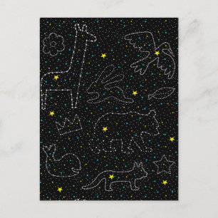 Cartão Postal De Festividades Animais de Estrelas do Céu Mágico com Grelha