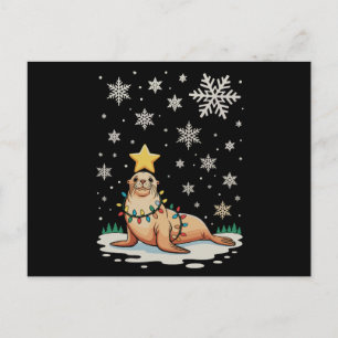 Cartão Postal De Festividades Animais de Leão Marinho Natal Árvore de Natal Féri