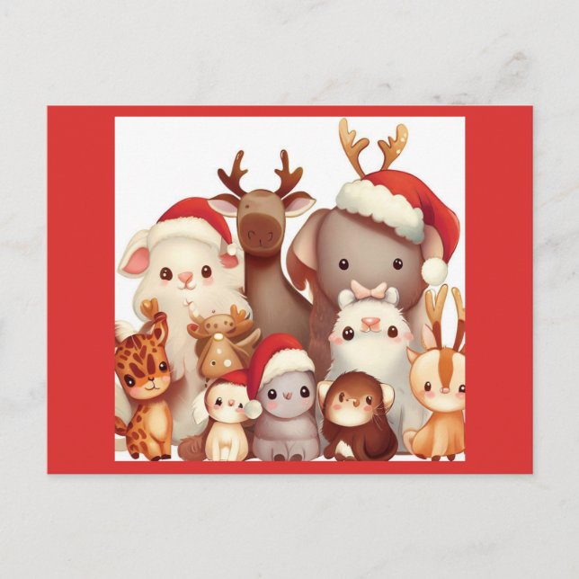 Cartão Postal De Festividades Animais de Natal 3 (Frente)