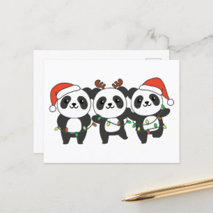 Cartão Postal De Festividades Animais de Natal Panda Pandas Holi
