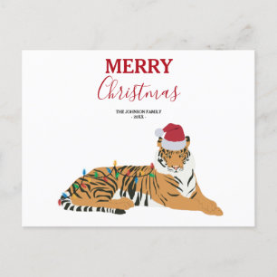 Cartão Postal De Festividades Animais Engraçados de Natal Tiger com Cartão de Pa