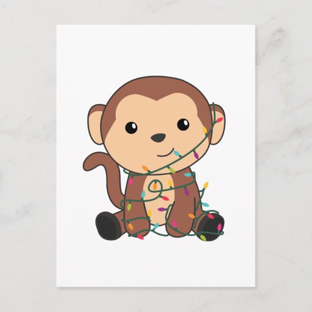 Cartão Postal De Festividades Animais Macacos Natal Neve Inverno Macacos (Frente)