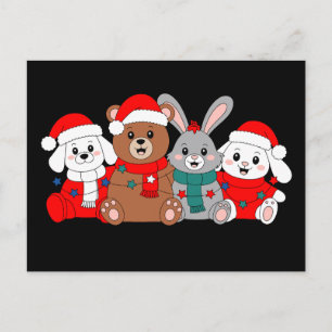 Cartão Postal De Festividades Animais Natal Urso Coelho Cachorro Papai Noel Chap