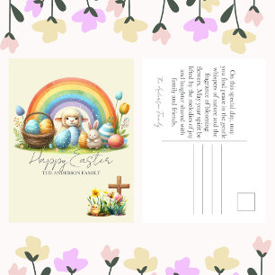 Cartão Postal De Festividades Animais páscoas Rainbow Bunny Family Name Lamb