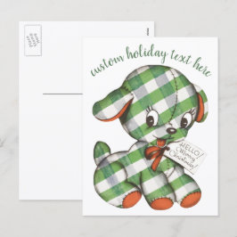 Cartão Postal De Festividades Animal de pelúcia de cachorro em xadrez natalino v