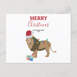 Cartão Postal De Festividades Animal engraçado do Leão de Natal com cartão de Pa