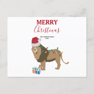 Cartão Postal De Festividades Animal engraçado do Leão de Natal com cartão de Pa