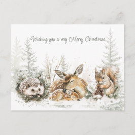 Cartão Postal De Festividades Animals Winter Forest Christmas