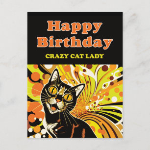 Cartão Postal De Festividades Aniversário da Louca dos Gatos