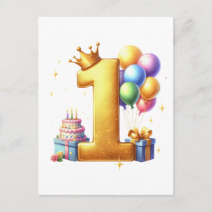 Cartão Postal De Festividades Aniversário de 1 ano Dourado