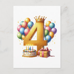 Cartão Postal De Festividades Aniversário de 4 anos dourado