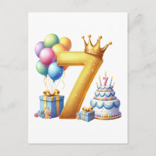 Cartão Postal De Festividades Aniversário de 7 anos dourado
