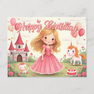 Cartão Postal De Festividades Aniversário de Princesa Fada em um Sonho Cor-de-Ro