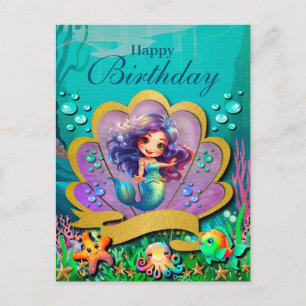 Cartão Postal De Festividades Aniversário debaixo do Mar & Sereia